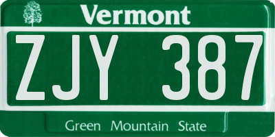 VT license plate ZJY387