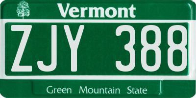 VT license plate ZJY388