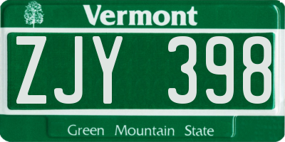 VT license plate ZJY398