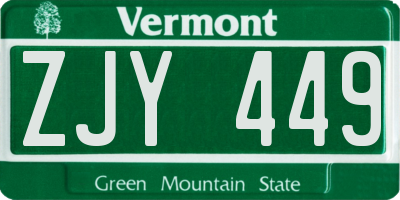 VT license plate ZJY449