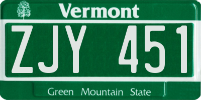 VT license plate ZJY451