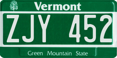 VT license plate ZJY452