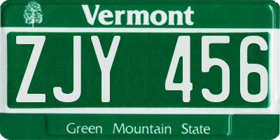 VT license plate ZJY456