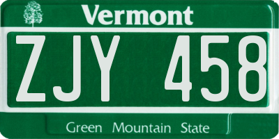 VT license plate ZJY458