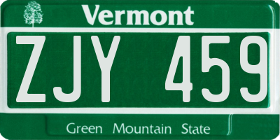 VT license plate ZJY459