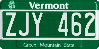 VT license plate ZJY462