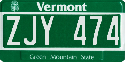 VT license plate ZJY474
