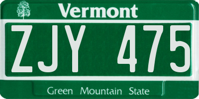 VT license plate ZJY475