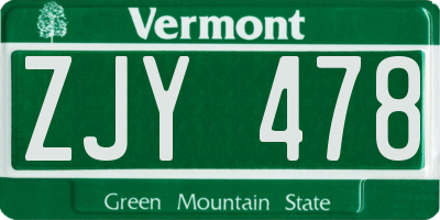 VT license plate ZJY478