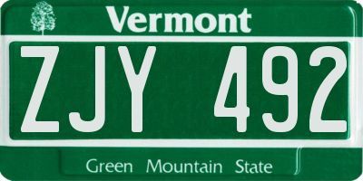 VT license plate ZJY492