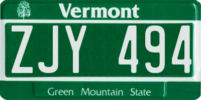 VT license plate ZJY494
