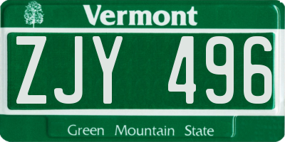 VT license plate ZJY496