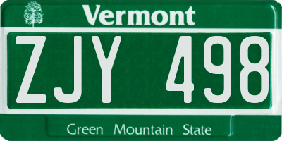VT license plate ZJY498