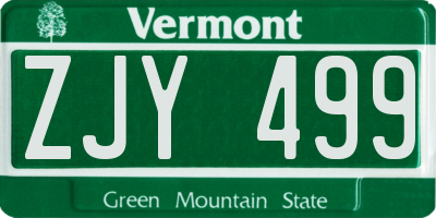 VT license plate ZJY499