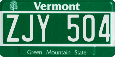 VT license plate ZJY504