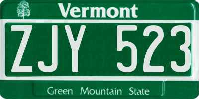 VT license plate ZJY523