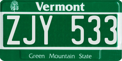VT license plate ZJY533