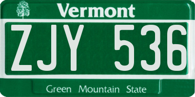 VT license plate ZJY536