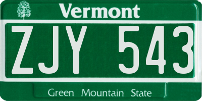 VT license plate ZJY543
