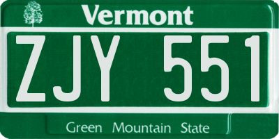 VT license plate ZJY551