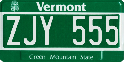 VT license plate ZJY555