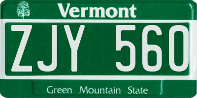 VT license plate ZJY560