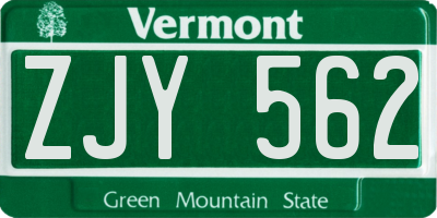 VT license plate ZJY562