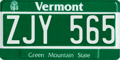 VT license plate ZJY565