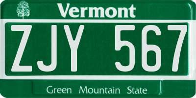 VT license plate ZJY567