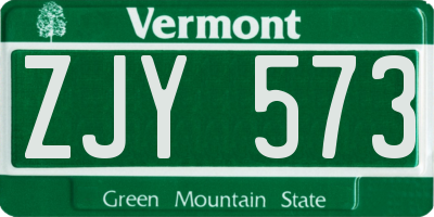 VT license plate ZJY573