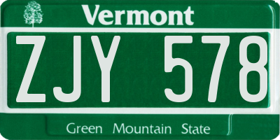 VT license plate ZJY578