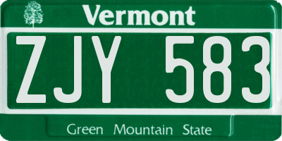 VT license plate ZJY583