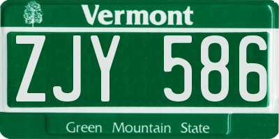 VT license plate ZJY586