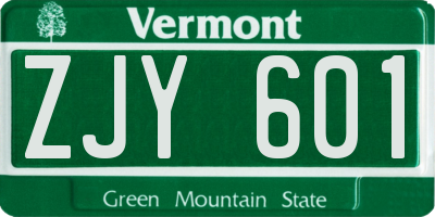 VT license plate ZJY601