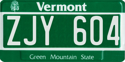 VT license plate ZJY604