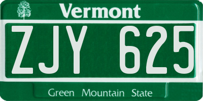 VT license plate ZJY625