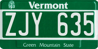 VT license plate ZJY635