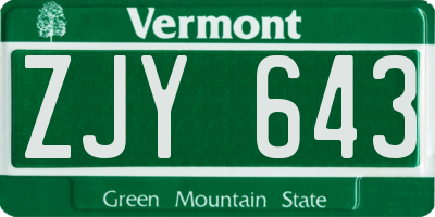 VT license plate ZJY643