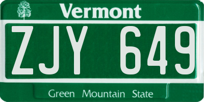 VT license plate ZJY649