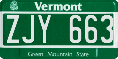 VT license plate ZJY663