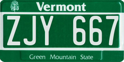 VT license plate ZJY667