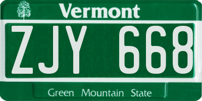 VT license plate ZJY668