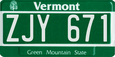 VT license plate ZJY671