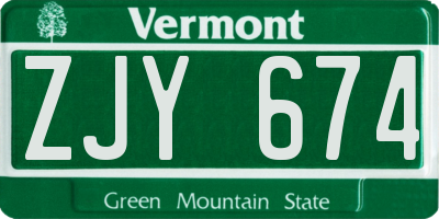 VT license plate ZJY674