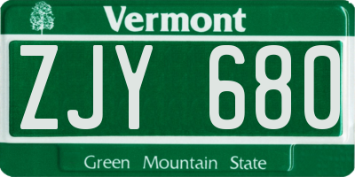 VT license plate ZJY680