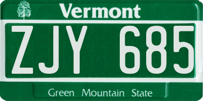 VT license plate ZJY685