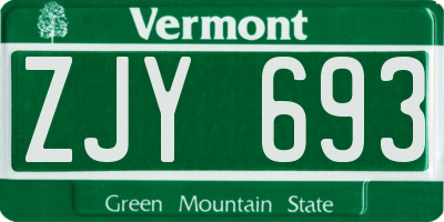 VT license plate ZJY693