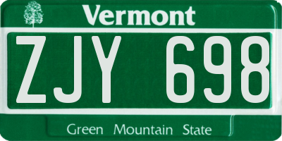 VT license plate ZJY698