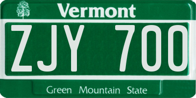 VT license plate ZJY700