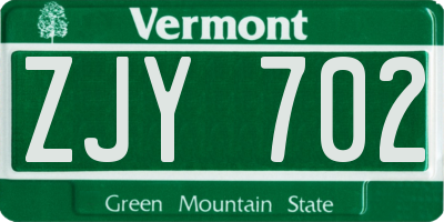 VT license plate ZJY702